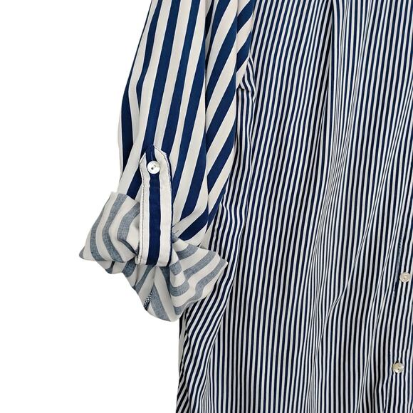 Jane + Delancey Button Down Shirt Small Striped Blue & White Roll Tab Sleeves - Picture 9 of 9
